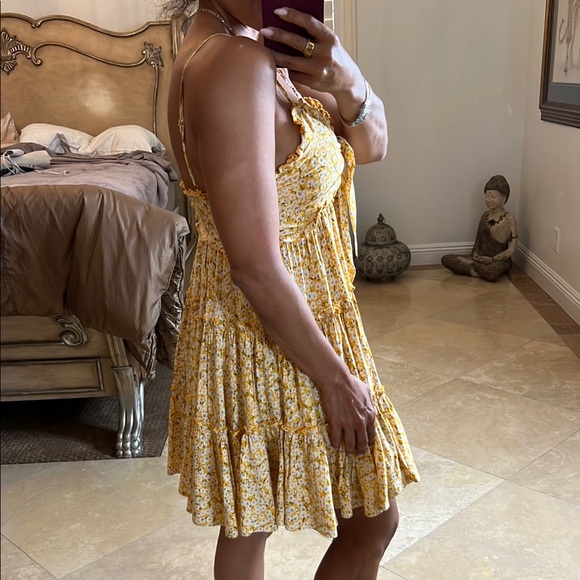 Yellow Ruched Tiered Mini Sundress💕 - Picture 2 of 5